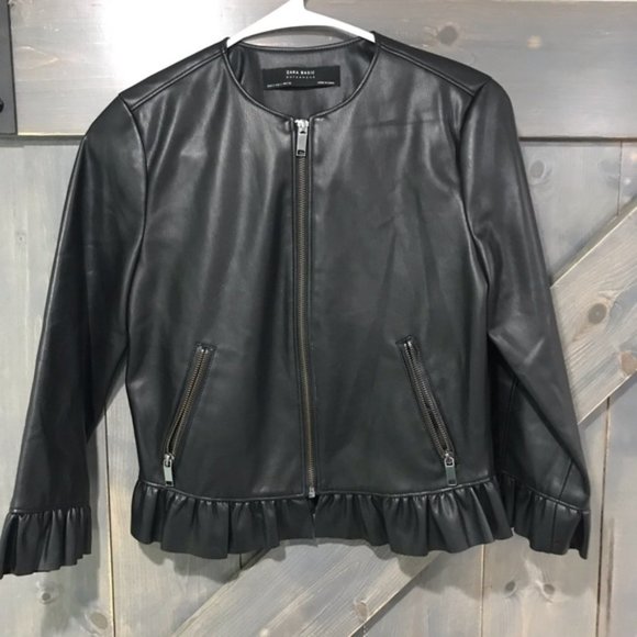 zara basic • cropped faux leather jacket • small